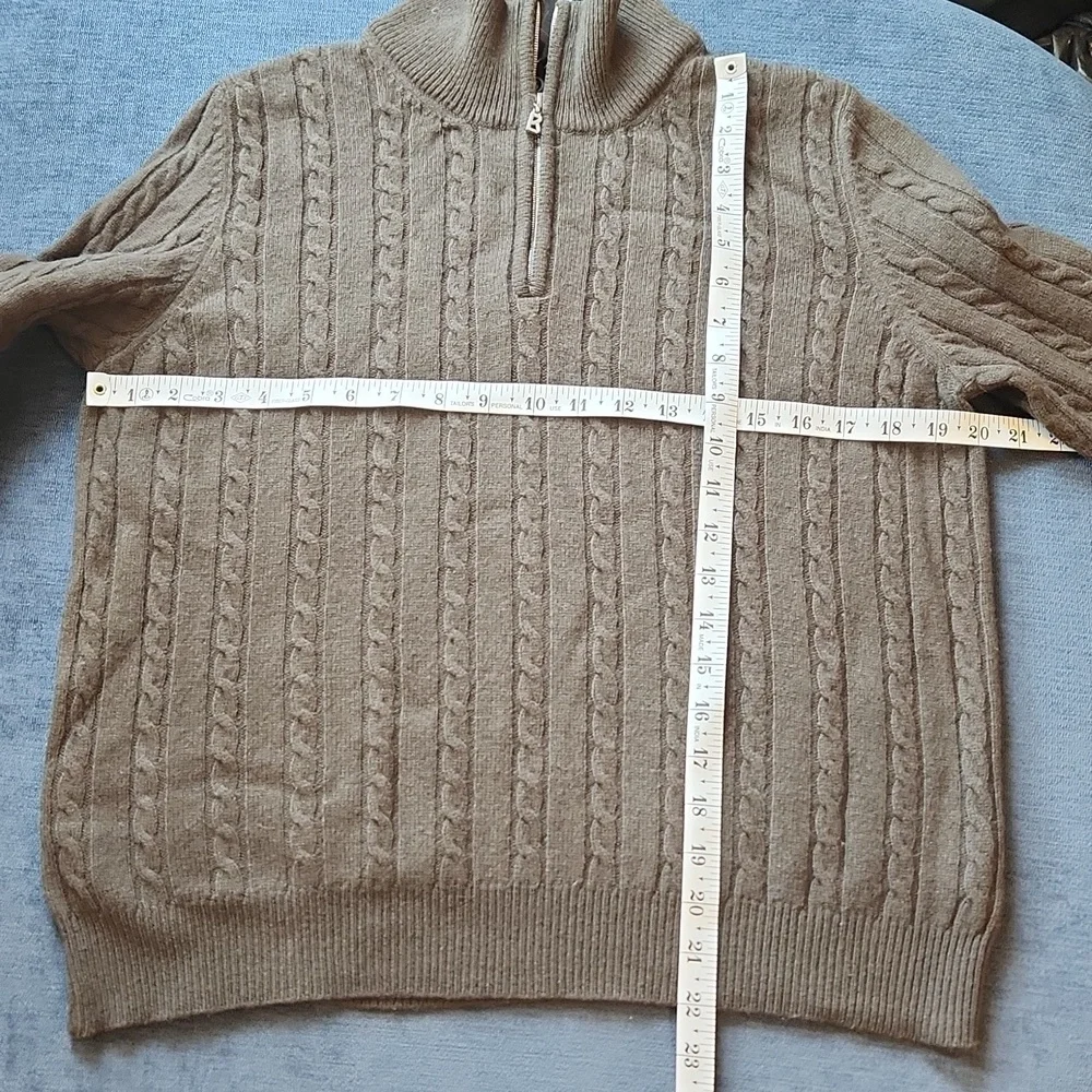 Bogner Virgin Cable Knit Wool Olive Green 1/4 Zip-Up Sweater Sz M/L